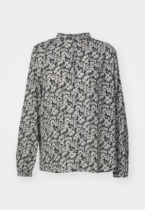 Marc O'Polo BLOUSE TUNIC SHAPE STAND UP COLLAR LONG SLEEVE GATHERING PRINTED - Blouse - black/white