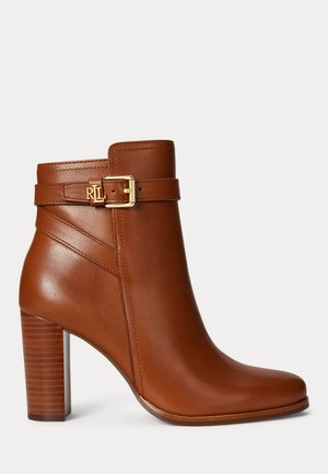 Lauren Ralph Lauren BROOKE II CALFSKIN BOOTIE HEEL - Kotníková obuv na vysokém podpatku - brown