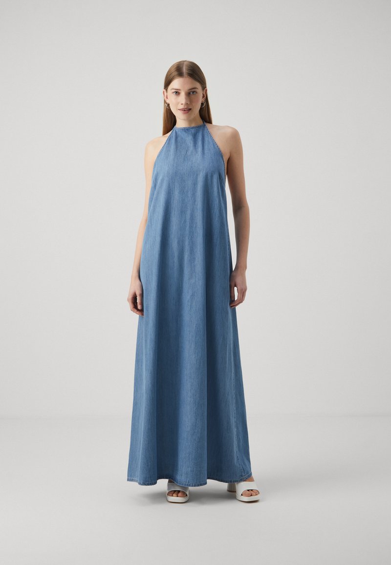 Osalina Ls Midi Denim Dress Medium Blue Denim