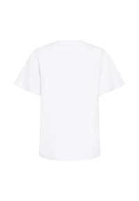 T-shirt blanc uni à manches courtes, vu de dos, avec un col rond et un ourlet droit.