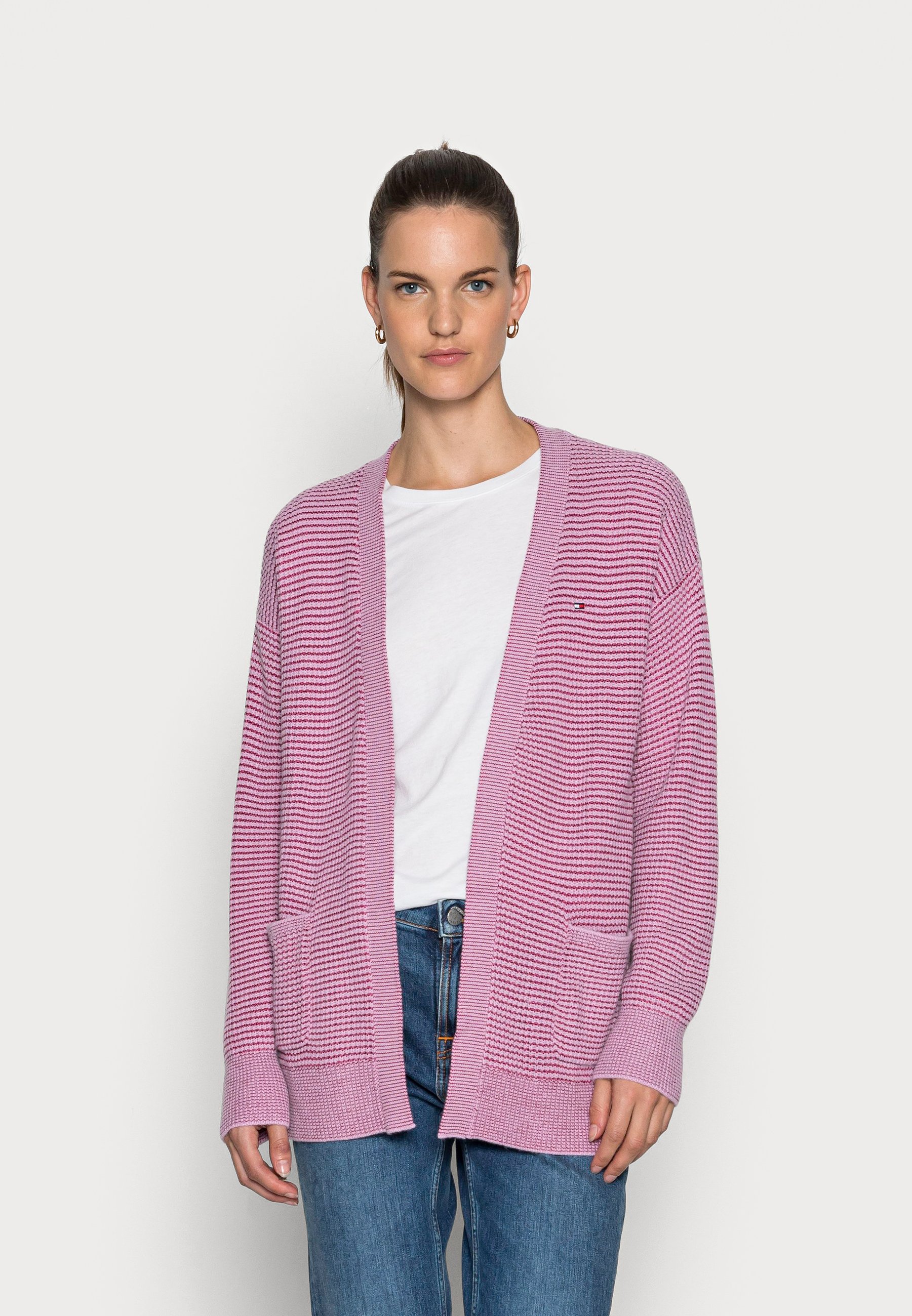 Tommy Hilfiger TWO TONE RELAXED OPEN CARDIGAN - Cardigan - crimson Tommy Hilfiger TWO TONE RELAXED OPEN CARDIGAN - Cardigan - crimson