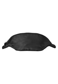 Svart nylonpåse med en böjd form, utrustad med dragkedja upptill och en slank, slät yta. Kompakt design för enkel bärbarhet eller förvaring.