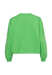 Heldere groene longsleeve sweatshirt met een ronde hals, elastische manchetten en een ontspannen, iets cropped pasvorm, getoond vanuit de achterkant.