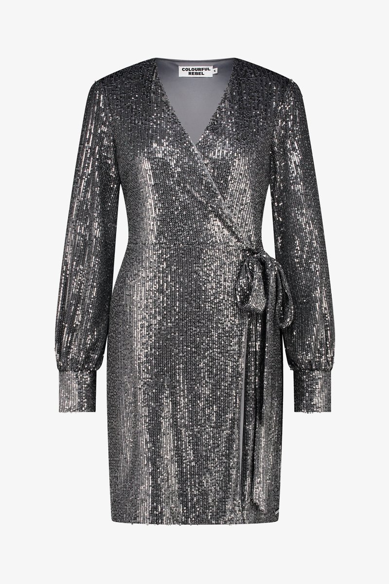 Colourful Rebel XITA SEQUINS REAL WRAP DRESS - Cocktail dress / Party dress - silver grey/silver-coloured - Zalando.ie Colourful Rebel XITA SEQUINS REAL WRAP DRESS - Cocktail dress / Party dress - silver grey/silver-coloured - Zalando.ie