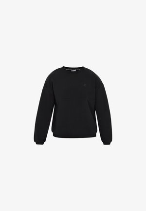 Černá bavlněná mikina s kulatým výstřihem, dlouhými rukávy, pružnými manžetami a spodním lemem, s nenápadným logem na přední straně.