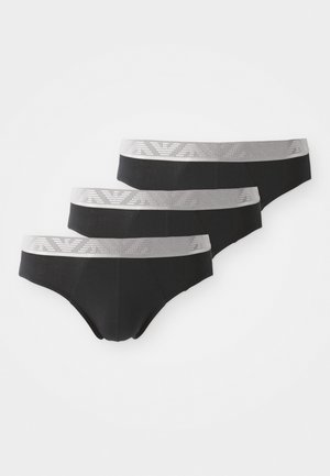 Culottes en coton noirs avec une taille en métal texturé argenté. Comprend trois paires disposées en empilement.