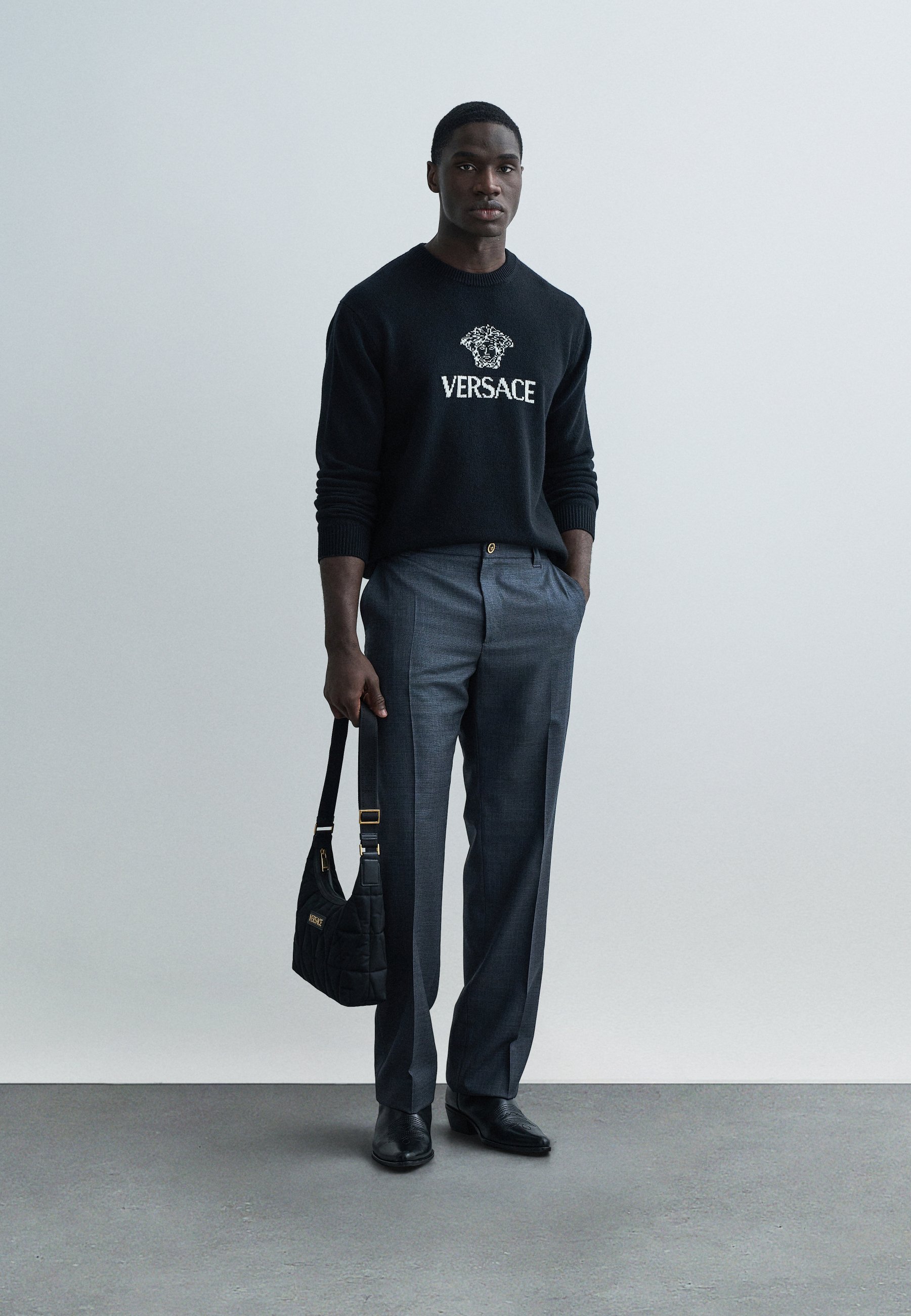 Versace MEDUSA INTARSIA - Jumper - black - Zalando.ie