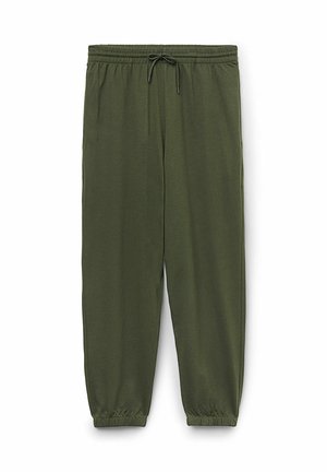 Olivgrüne Jogginghose mit Kordelzugbund, Bündchen an den Knöcheln und einer weichen, glatten Textur, die sich ideal für die Freizeit eignet.