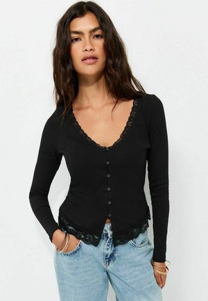 New Look, V-NECK BUTTON FRONT - Kofta - black