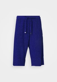 Blauwe glitter shorts met een trekkoord in de taille, voorzien van een losse pasvorm en een knielange stijl, gemaakt van zachte, gestructureerde stof.