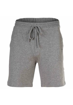 Graue Sportshorts aus weichem Baumwollmischgewebe mit elastischem Bund und Kordelzug, Seitentaschen und lockerem Sitz.