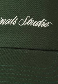 Green baseball cap with structured crown and flat brim. Features white embroidered text "Animals Studio" on the front panel.