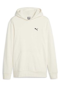 Felpa crema con tasca frontale e logo Puma nero sul lato sinistro del petto. Realizzata in morbido tessuto testurizzato con cappuccio regolabile.