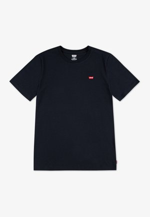 Black cotton t-shirt with a round neckline, short sleeves, and a small red Levi's logo on the upper left chest.