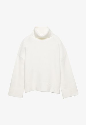 Hvid rullekrave sweater lavet af blødt stof, med en afslappet pasform, sænkede skuldre og brede ribstrikkede manchetter og kant.