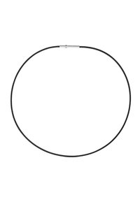 Collar de choker de metal negro con un diseño flexible y redondeado y un cierre de plata suave en la parte posterior. Apariencia minimalista y elegante.