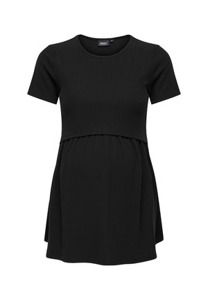 Svart ammetopp med korte ermer, rund hals og innsamlet empire midje, designet for komfort og stretch.
