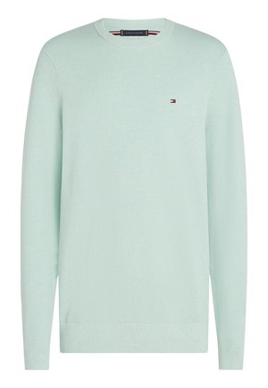 Hele roheline kootud kampsun soonikulise ümarkaelusega, pikad varrukad ja väike logo rinnal. Tekstureeritud kangas.