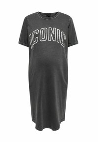 Hall halli lühikeste varrukatega kleit, millel on valges kirjas sõna "ICONIC" punktitud äärisega. Mugav kangas, lõdvestunud lõige ja keeratud varrukad.