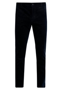 Námořnické manšestrové kalhoty se slim fit střihem, vyznačeným pasem, předními kapsami a jedním knoflíkem na zavírání. Vertikální jemný proužkovaný vzor.