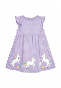 JoJo Maman Bébé - UNICORN APPLIQUÉ FRILL SHOULDER SUMMER - REGULAR FIT - Trikotāžas kleita - lilac purple unicorn Miniatūras attēls 1