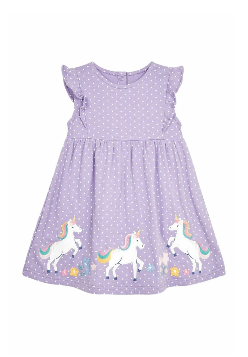 JoJo Maman Bébé - UNICORN APPLIQUÉ FRILL SHOULDER SUMMER - REGULAR FIT - Trikotāžas kleita - lilac purple unicorn, Palielināt