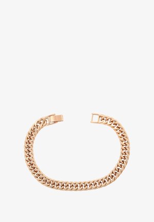 Bracciale cubano in oro rosa con chiusura a scatto, mostrato aperto su uno sfondo bianco.