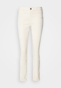 Jean en coton blanc à coupe slim, avec poches avant, braguette zippée et fermeture par bouton. Ourlet régulier à la cheville.