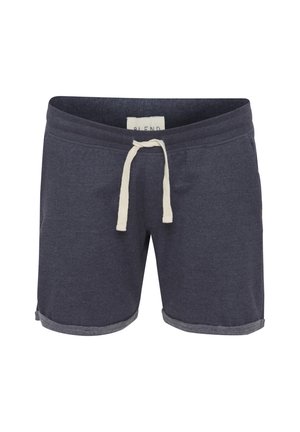 Mørkeblå bomulds shorts med tekstureret overflade, snor i livet og opprullet kant. Har et lille logo på siden.