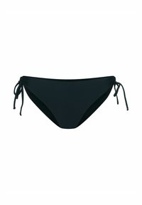 Czarny dół bikini o gładkiej, elastycznej fakturze. Posiada regulowane boczne wiązania oraz niską talię dla dopasowanego kroju.