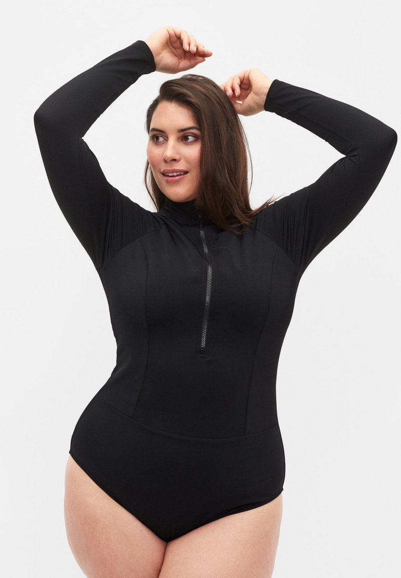 Zizzi MIT LANGEN ÄRMELN Badeanzug black/schwarz Zalando.at