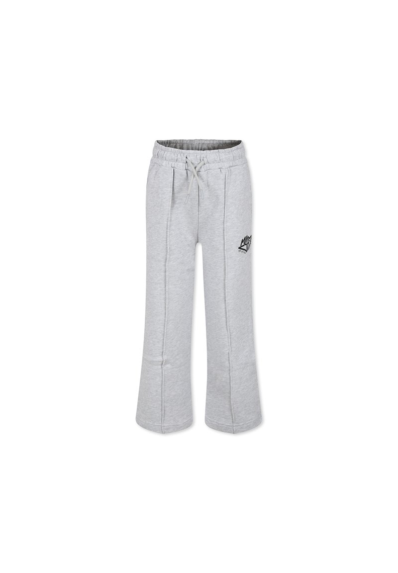 Grijze sweatpants met een trekkoord in de taille, taps toelopende pijpen en een geborduurd logo. Gemaakt van zachte, textuurstof met details van zijnaadstiksels.
