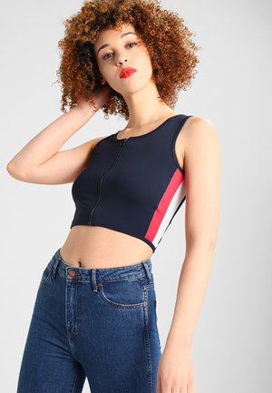 Urban Classics LADIES SIDE STRIPE CROPPED ZIP  - Top - navy/firered/white