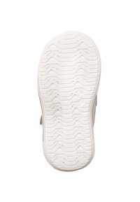 Biała gumowa podeszwa z teksturowanym wzorem bieżnika, z zygzakowymi rowkami i zaokrąglonymi krawędziami. Wzmocnione boki dla większej trwałości.