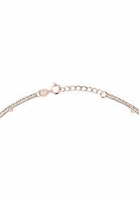 Bracciale in oro rosa con chiusura a granchio; presenta link sottili e piccoli accenti sferici; include un'estensione della catena regolabile.