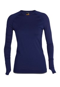 Námořnická modrá dlouhá rukávová základní vrstva tričko vyrobené z lehkého, pružného materiálu s raglánovými rukávy a texturovanými akcenty na rukávech.