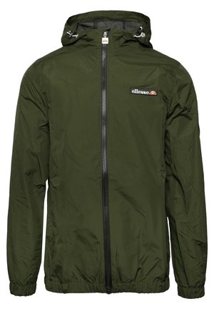 Oliwkowa bluza z kapturem zapinana na suwak, z elastycznymi mankietami, troczkami przy kapturze oraz małym logo Ellesse na piersi.