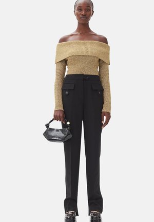 Ganni, GANNI TWILL BLACK TROUSERS WITH POCKETS - Pantaloni - black
