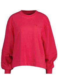 Różowa bluza z okrągłym dekoltem, opadłymi ramionami i ściągaczami na mankietach. Posiada haftowane logo "GANT" na klatce piersiowej. Gładka faktura.