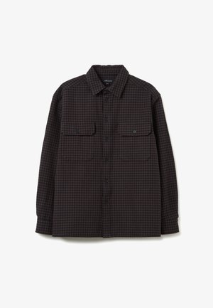 Karierte Knopfhemd in Dunkelbraun und Schwarz, aus weichem Stoff gefertigt. Verfügt über zwei Brusttaschen, einen klassischen Kragen und Knopfverschluss.