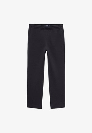 Svarta raka sweatpants med elastisk midja och sidofickor på en vit bakgrund.
