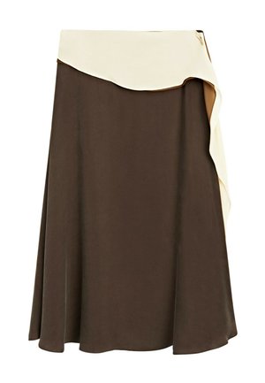 Massimo Dutti, CONTRAST RUFFLE MIDI SKIRT - Jupe longue - dark brown