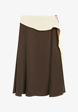 Massimo Dutti, CONTRAST RUFFLE MIDI SKIRT - Maxirock - dark brown