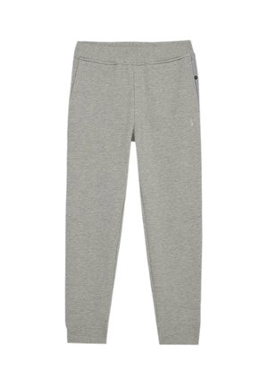 Pantaloni grigi in cotone dall'aspetto morbido, con un design a gamba affusolata, vita elasticizzata e tasche laterali per una maggiore funzionalità.