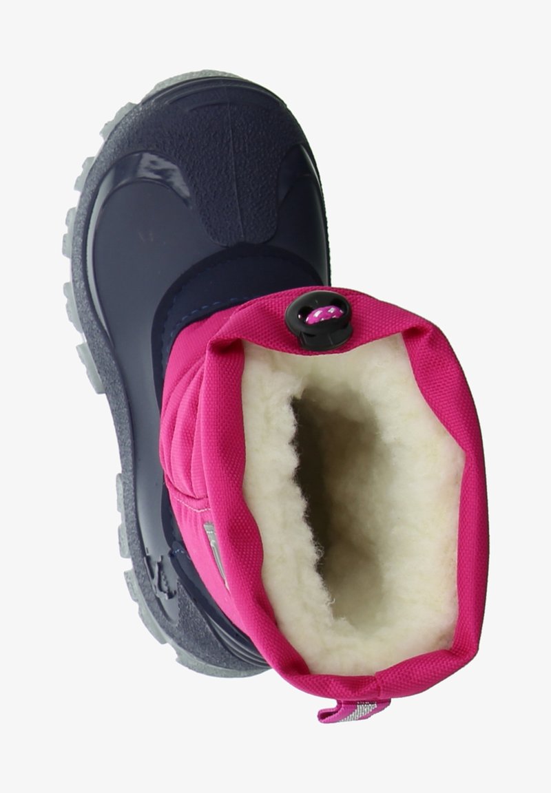 Paarse en roze geïsoleerde laars met een slank bovenwerk, bontvoering en een gestructureerde rubberen zool. Voorzien van een togg slot aan de bovenkant.