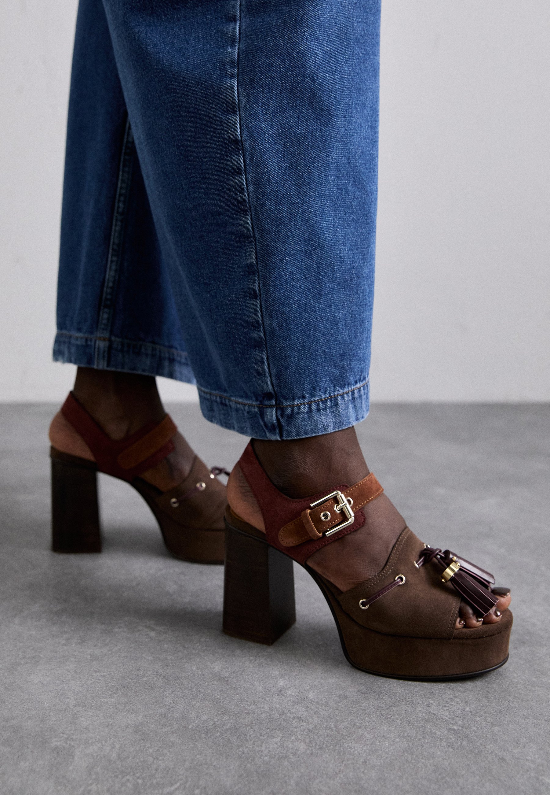 See by Chloé TASSEL PATCHWORK - Plateausandalette - dark brown