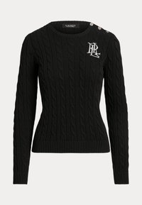 BUTTON TRIM CABLE KNIT - Πουλόβερ - black