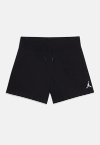Shorts de sport noirs avec taille à cordon de serrage, fabriqués en tissu doux, présentant un logo Jumpman blanc sur le côté gauche.