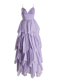 Lavendel tiered maxi-klänning med tunna axelremmar, med lager av volanger, en figursydd bodice och en flödande silhuett. Texturerad tyg.