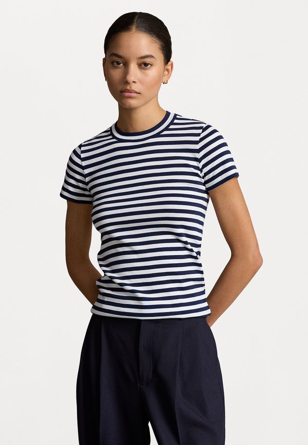 STRIPED RIB KNIT COTTON CREWNECK T-SHIRT - Print T-shirt